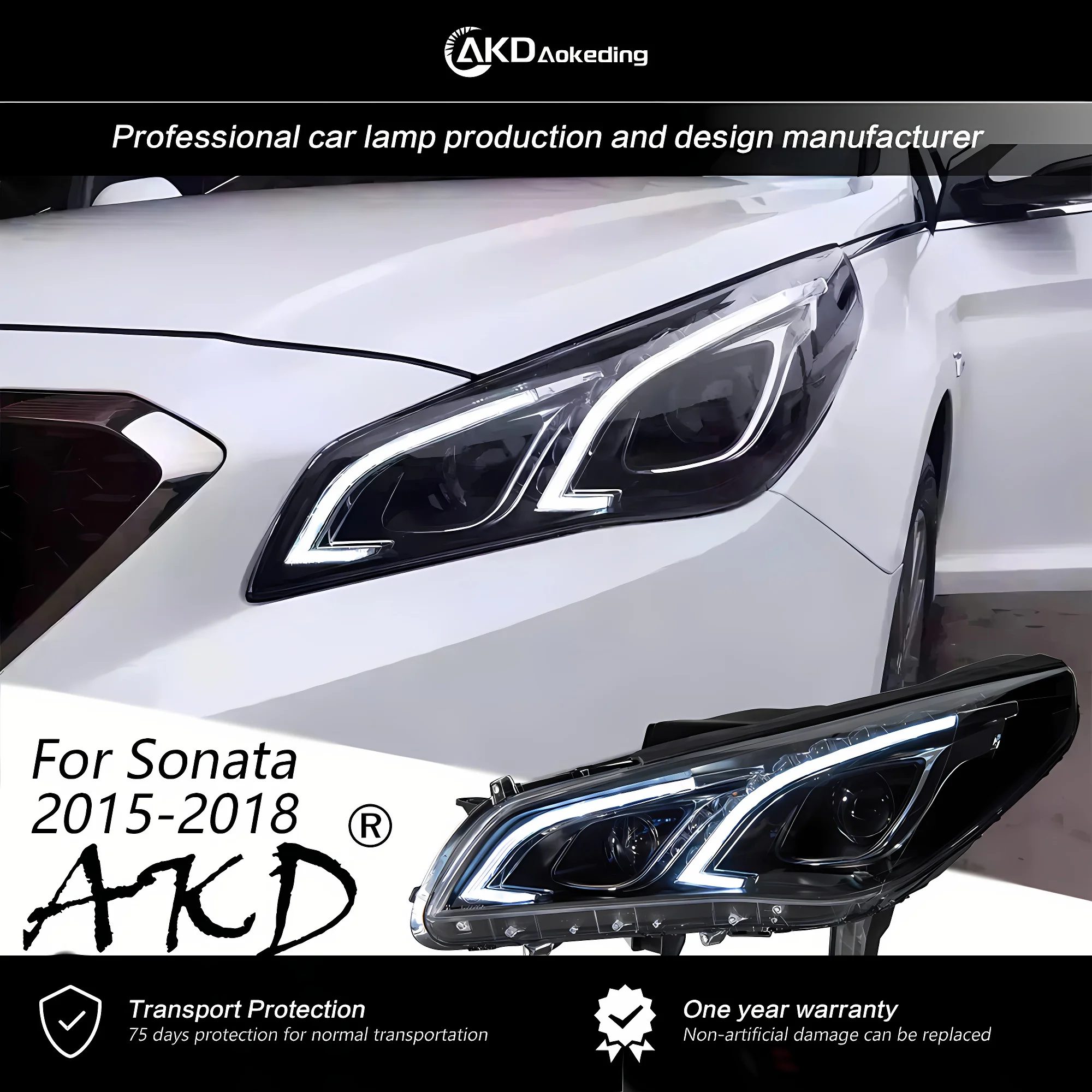 AKD Front Lamp for Hyundai Sonata Headlights 2015-2018 New Sonata LED Head Lamp LED DRL Hid Bi Xenon Auto Accessories 2PCS