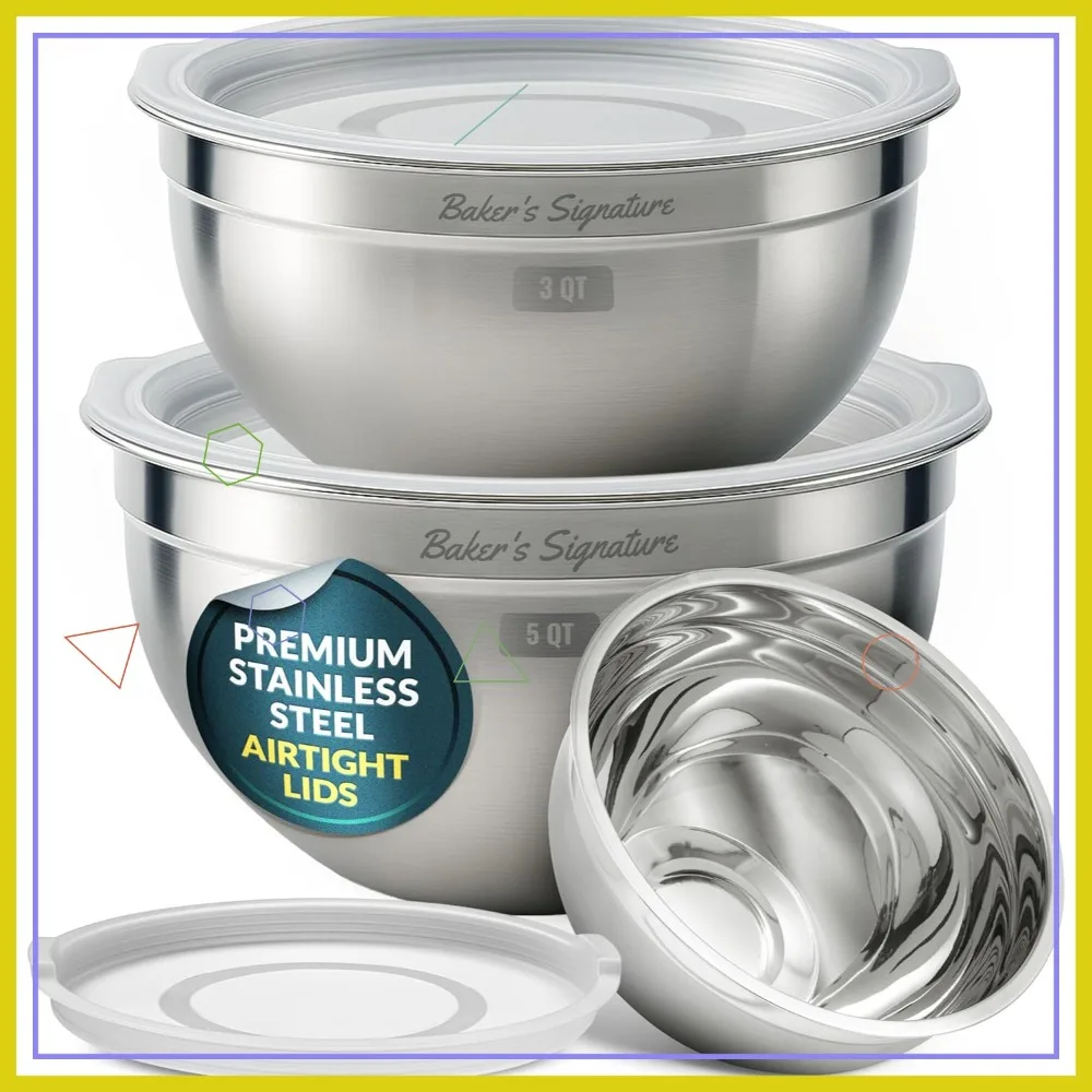 

Набор из 3-х мисок из нержавеющей стали с крышками, складные, для выпечки, готовки и хранения - можно мыть в посудомоечной машине