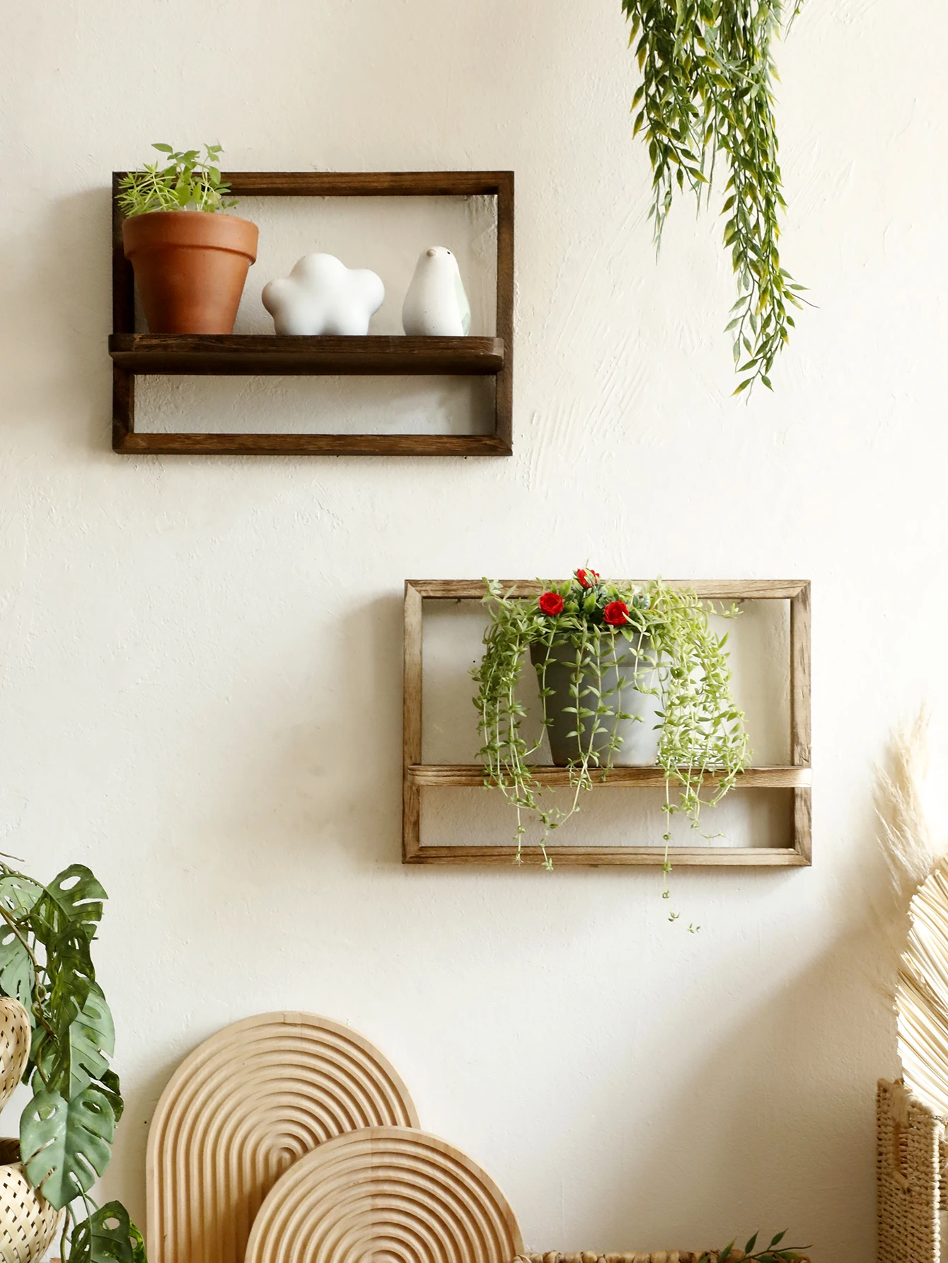 Rustic Wood Floating Shelves for Wall Decorative Wall Mounted Storage Display Shelf Plants Small Items Wooden Hanging Shelves