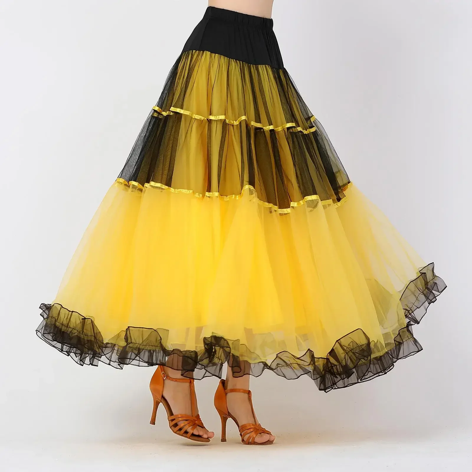 Falda de baile de salón para mujer, traje de Flamenco, Vals, cintura elástica, columpio grande, Ropa de baile para adultos, accesorios de disfraz de danza del vientre