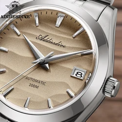 ADDIESDIVE Mechanical Watch For Men Luxury Sapphire Glass 100m Waterproof Simple Desert Texture Dial 316L Stainless Steel Watch