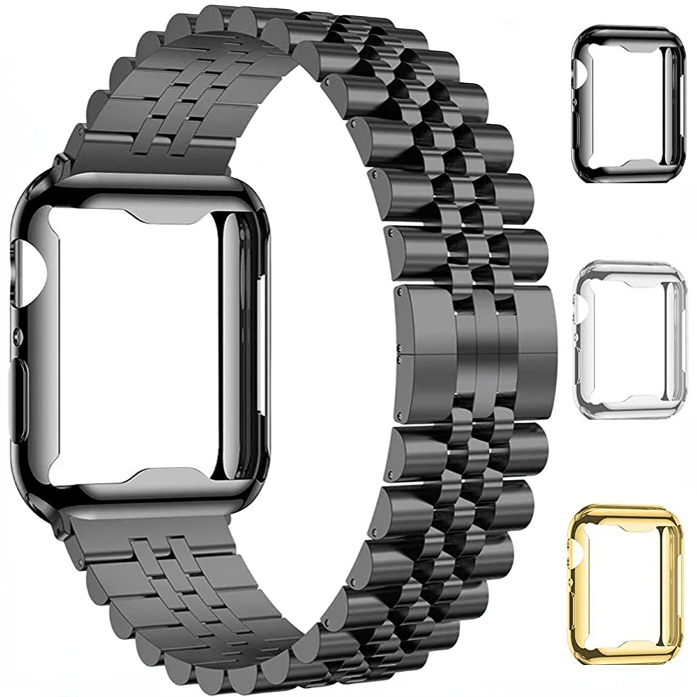 

Metal Band+TPU Soft Case For Apple Watch 45mm 44mm 41mm 40mm 42mm 49mm Stainless Steel Wristband For iWatch 9 8 7 6 5 4 SE Strap