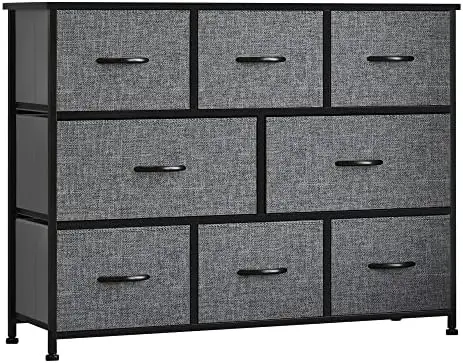 

8-Drawer Dresser, 3-Tier Fabric Chest of Drawers, Tower Organizer Unit with Steel Frame for Bedroom, Hallway, Dark Grey Box