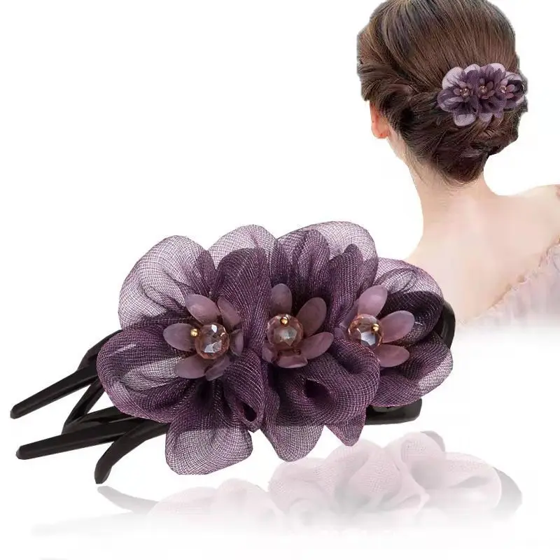 Fashion Silk Yarn Flower Hairpin Hair Accessories For Women Vintage Elegant Duckbill Clip Mom Headwear Jewelry Holiday Gift