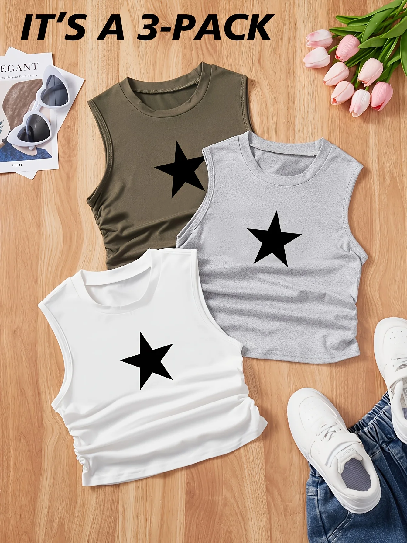 conjunto-de-colete-casual-para-meninas-colete-casual-tricotado-com-padrao-de-estrelas-em-cor-solida-conjunto-de-tres-pecas-em-cinza-claro-verde-e-branco-adequado-para-criancas-de-8-a-12-anos-roupas-de-verao-para-varias-ocasioes