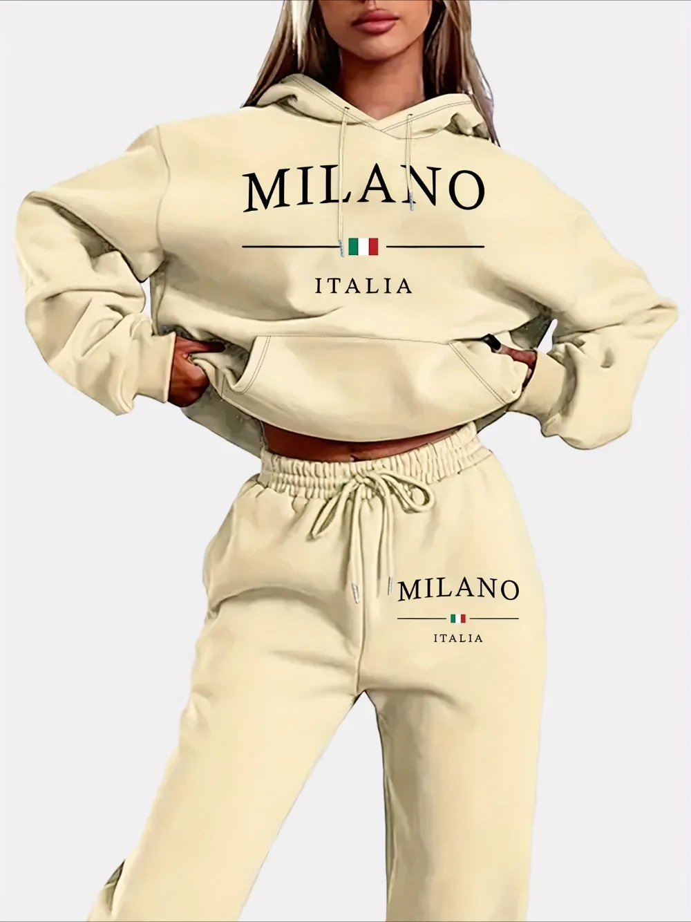 2024 nuova lettera italiana stampa felpa con cappuccio da donna tailleur pantalone con camicia casual a maniche lunghe con cappuccio vestiti Sudadera