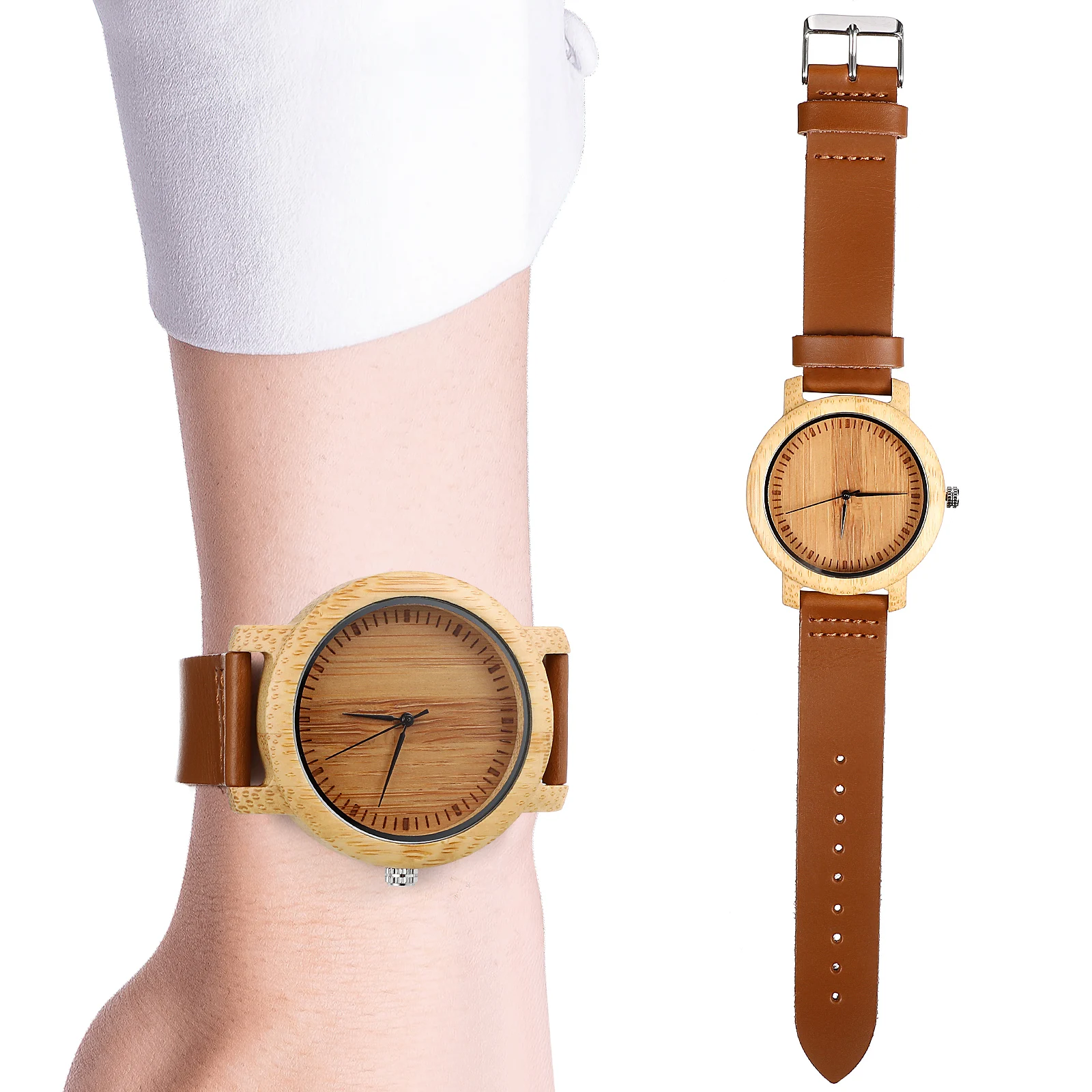 メンズ手作り竹クォーツムーブメント木製時計ストラップカジュアルファッションアナログ腕時計軽量耐久性