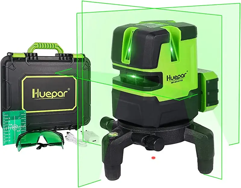 Huepar NT411G 360 Cross Line Green Laser Levels Self Leveling Rotating Hard Carrying Case
