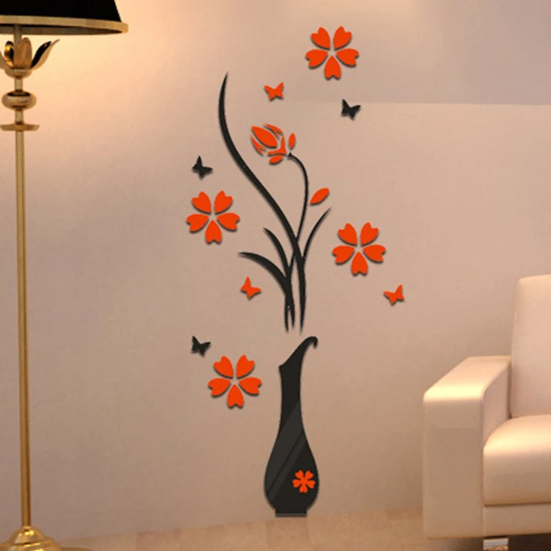 80x40cm DIY Blumenvase Wandaufkleber 3D Kristall Acryl Spiegel Tapete Zuhause Wohnzimmer Schlafzimmer Dekoration Kind Schlafzimmer Aufkleber