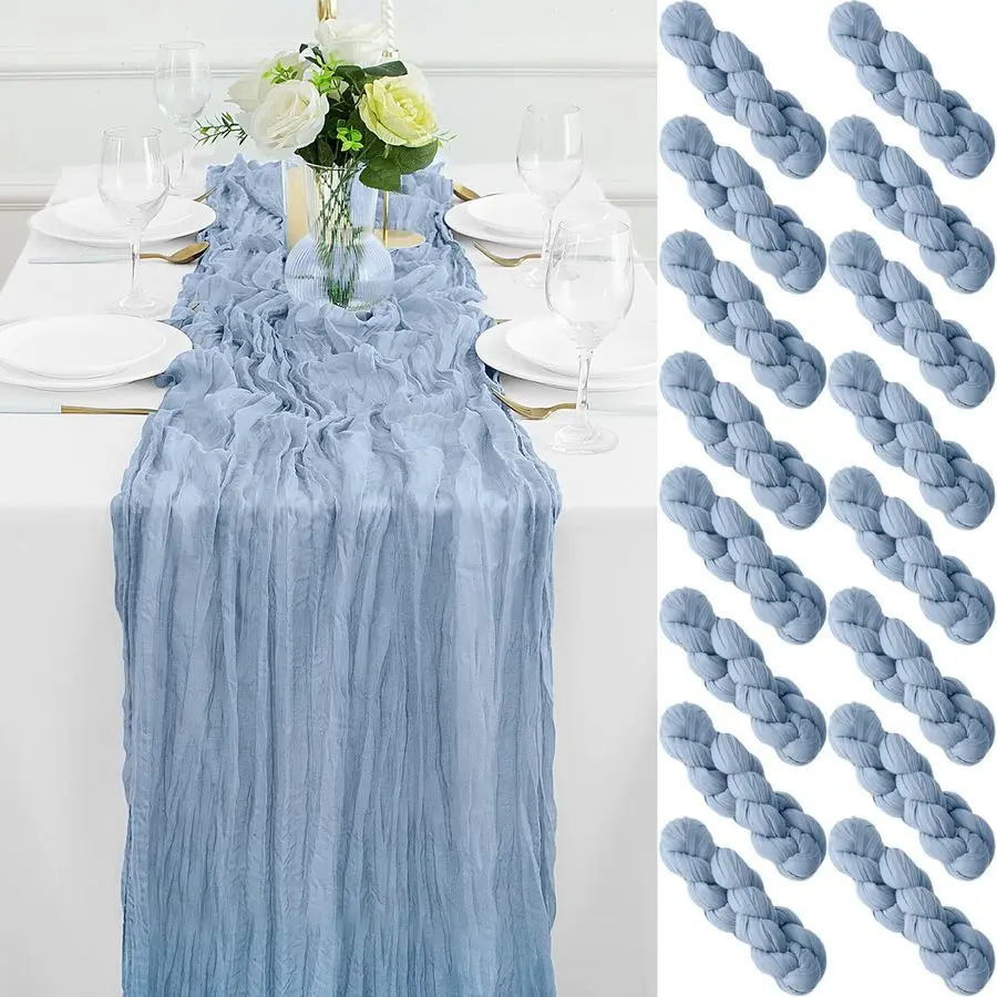 

Скатерть-дорожка цвета пыльно-голубой, 10 футов, из тюля, 35x120 дюймов, длинная, в стиле бохо, рустик, из марлевой ткани