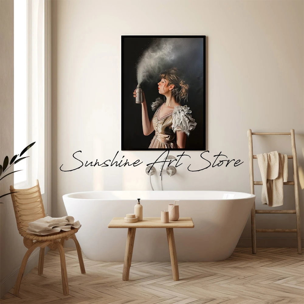 لوحة قماشية مطبوعة فنية عتيقة ، ديكور حمام مضحك ، ملصق مضحك مضحك ، شريط ديكور جدار مرحاض منزلي