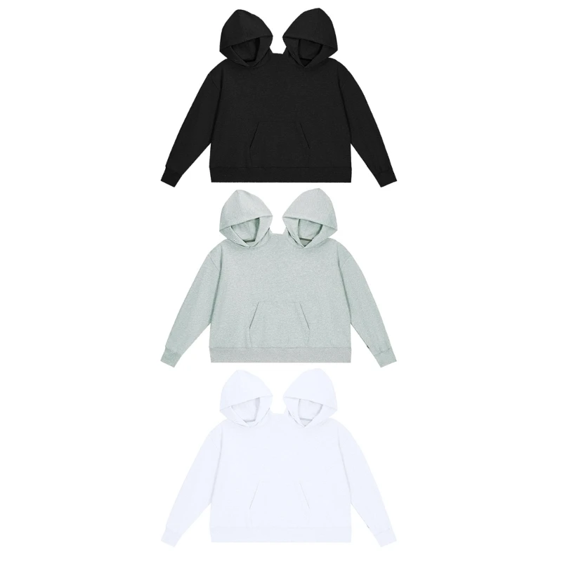 

Two Person Pullover with Pocket Couple Hoodie Loose Sweatshirt Long Sleeve Tops