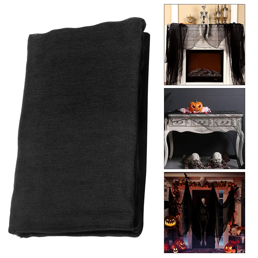 

Black Polyester Halloween Decoration Cloth Yarn Indoor Outdoor Party Scary AtmosphereHaunted House Decor Shower Curtains Porches