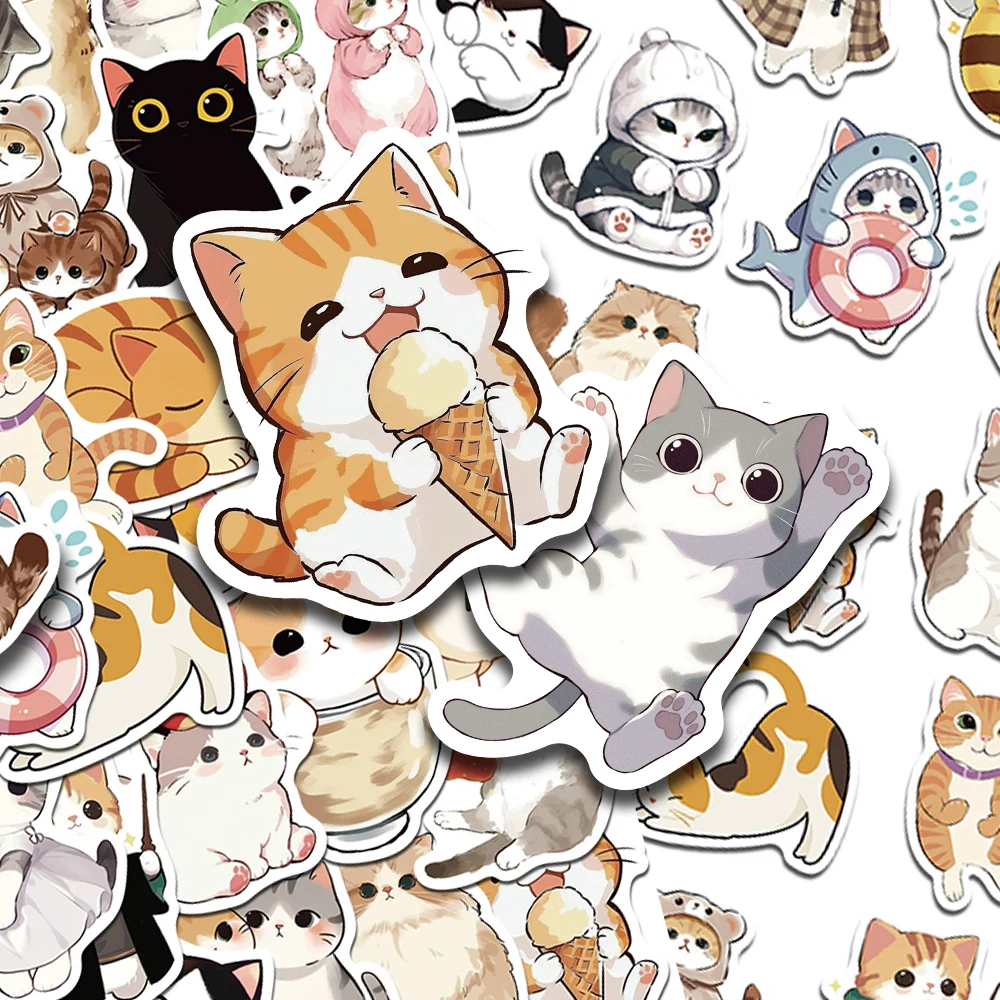 50pcs Cartoon Cute Cats Stickers Decals For Laptop Notebook Skateboard Guitar Helmet DIY Aesthetic Stickers Creative Gifts