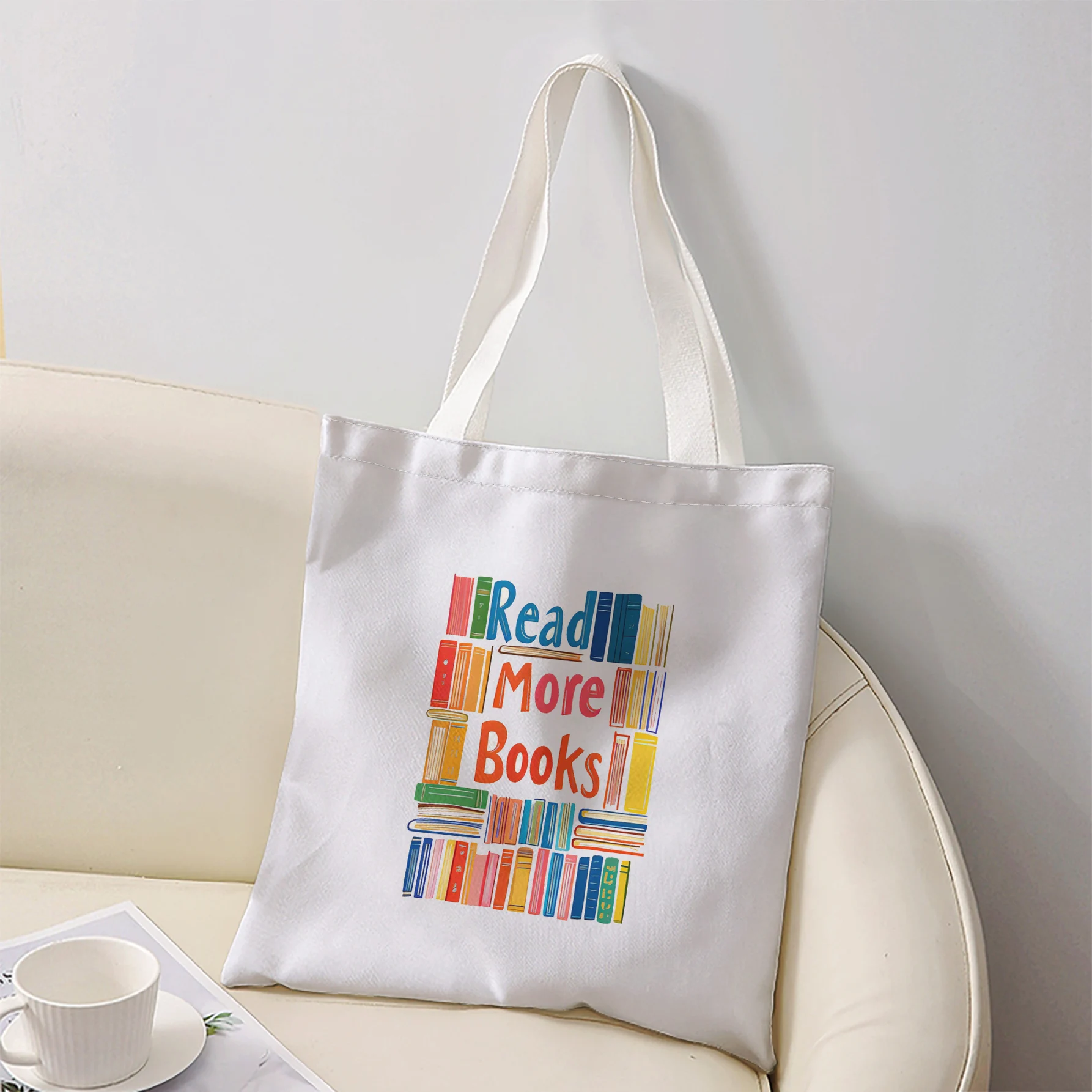 Colorful Book Stack Read More Books Letter Print Tote Bag Large Shoulder Handbag For Shopping Daily Commute