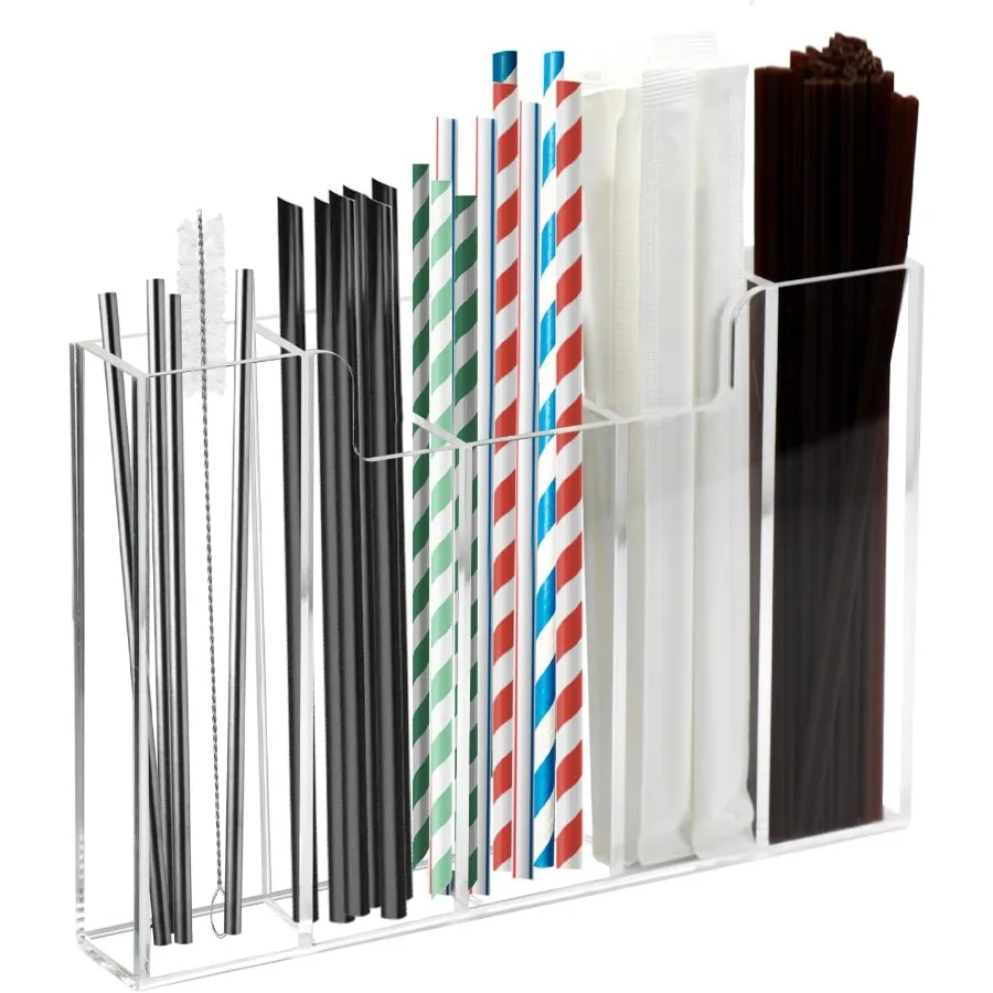 

Акриловый держатель соломы для столешницы, 5-слотовый диспенсер для соломинки с 2 методами установки для кухни, кафе-бара, прозрачный