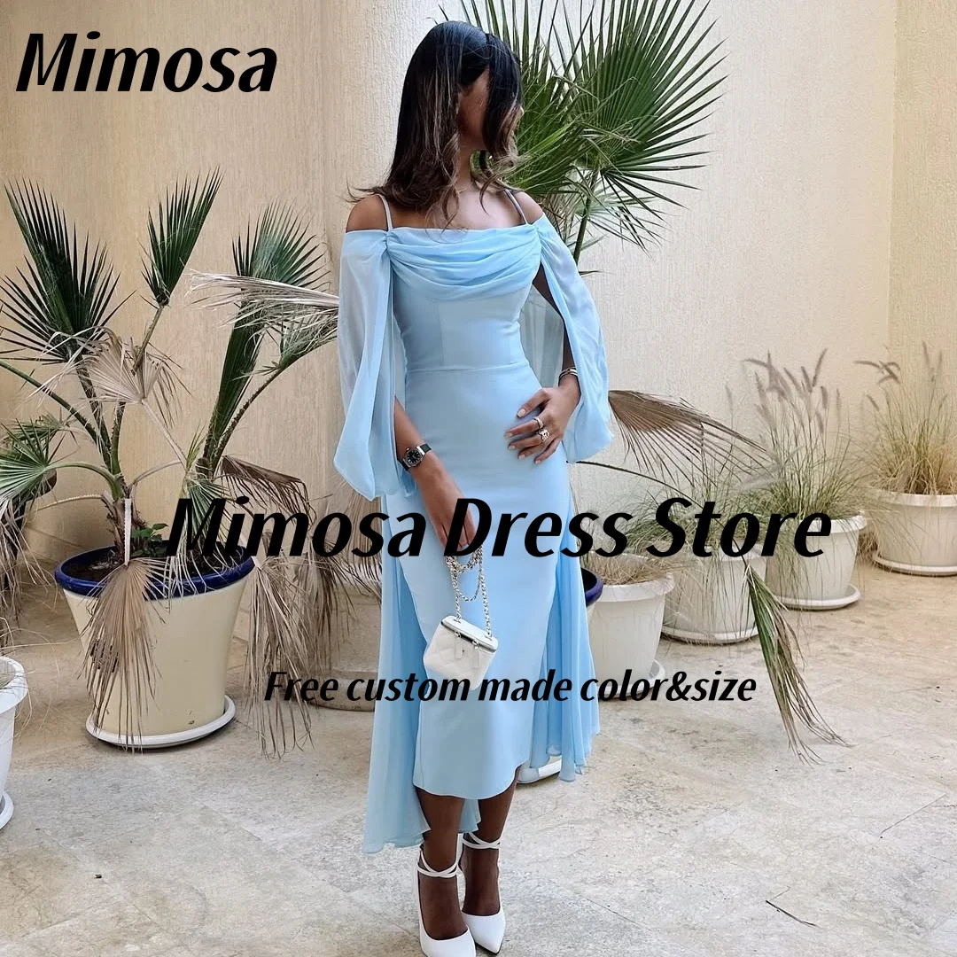 

Mimosa Sky Blue Short Prom Dresses 2025 Spaghetti Straps Shawls Cocktail Party Gowns Zipper Back Wedding Guests Dress Customized