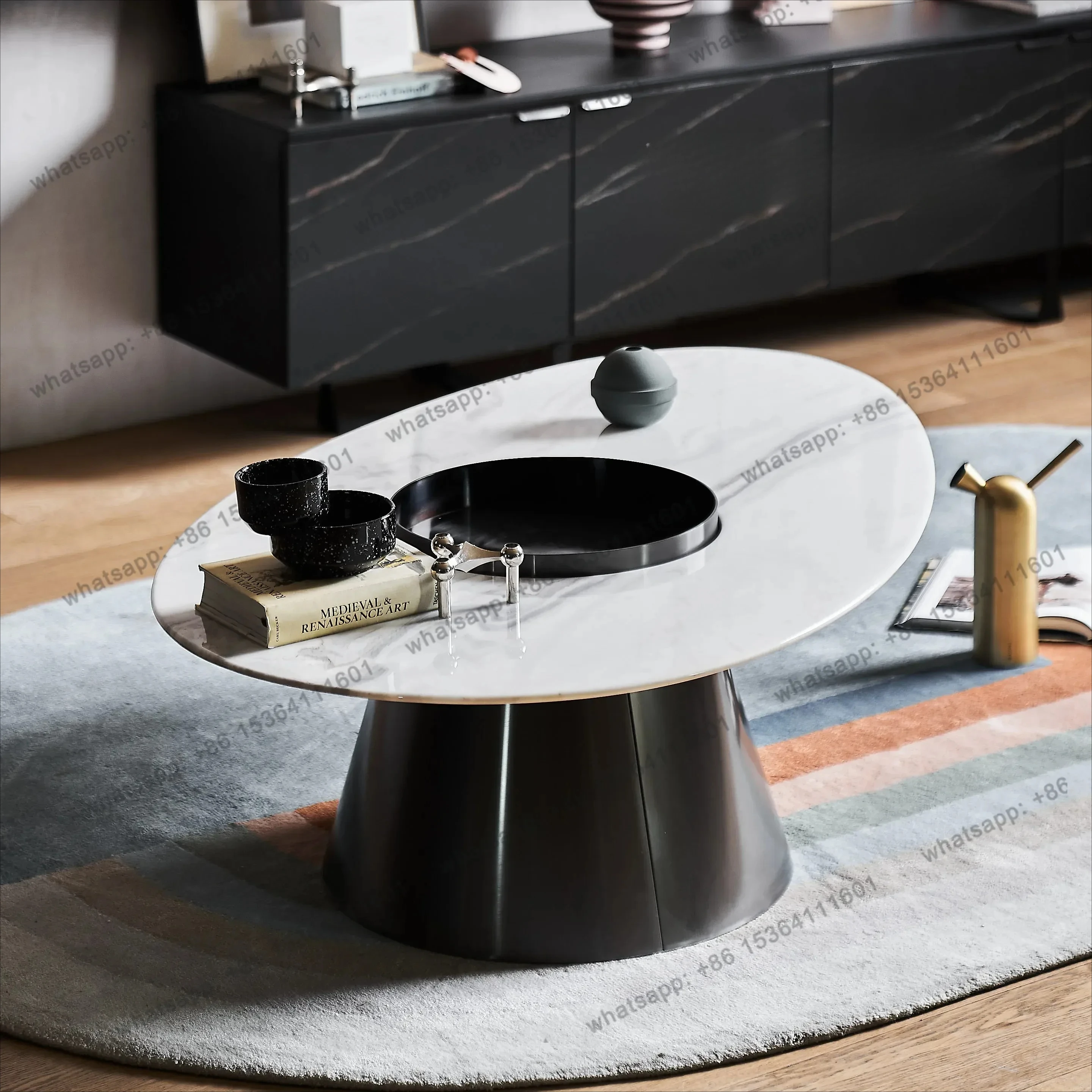 

yj5 Nordic Light Luxury Oval Coffee Table Italian Minimalist Marble Tea Table Living Room Modern Household Tea Tray