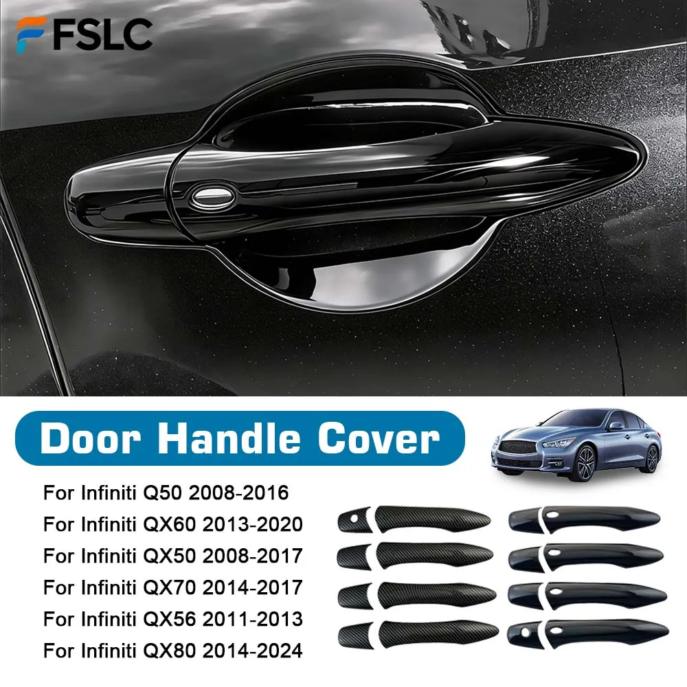 

Car Decoration Door Handle Cover For Infiniti QX50 Q50 QX56 QX60 QX70 2008-2024 Carbon Fiber Glossy Black Cars Accessories