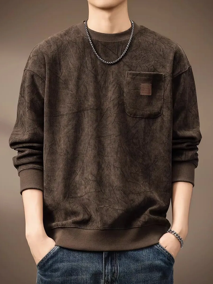 

Мужская толстовка свободного кроя с круглым вырезом, на флисовой подкладке, с принтом, с длинным рукавом, базовый слой, утепленная, осенне-зимняя