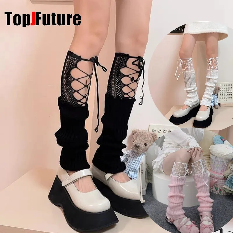 

Gothic Lolita Early autumn Japanese Lace Strap Sock Covers Millennial Y2k Spicy Girl Retro Uniform Student Leg Warmers for Women