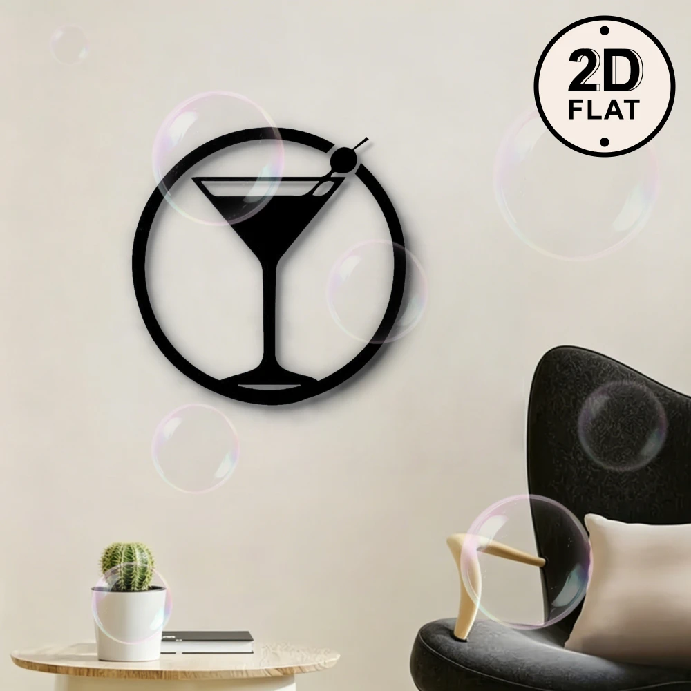 CIFBUY Metal Wall Art Sculpture Iron Home Decor Indoor Outdoor Garden Bar Cafe Restaurant Martini Glass Minimalist Modern