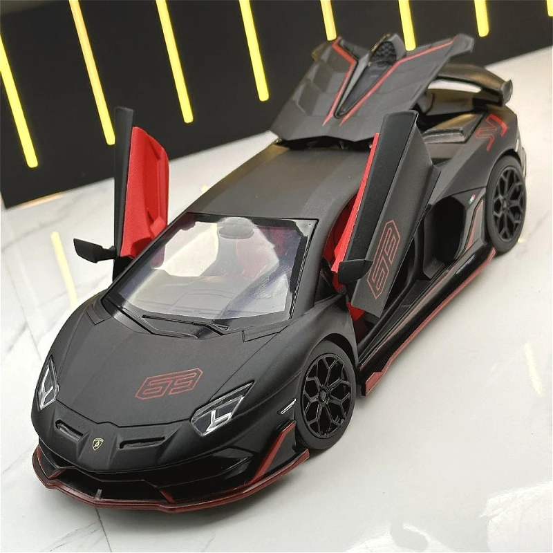 1/24 Lamborghini Aventador SVJ63 modello di auto pressofusi in lega modello di veicolo con suono leggero auto Super sportiva per regali di compleanno del ragazzo