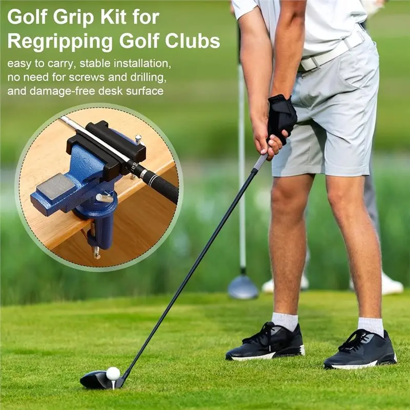 B48B-Golf Grip Kit For Regripping Golf Clubs Includes Removal Tool 360° Swivel Table Vise With Anti-Slip Rubber Pad Hook B