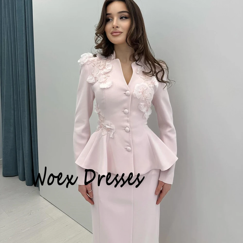 

Pink Women Suit Skirt Set 2 Piece Blazer+Prom Dress 3D Flower Cotton Formal Office Lady V Neck Jacket Customized Wedding Coat
