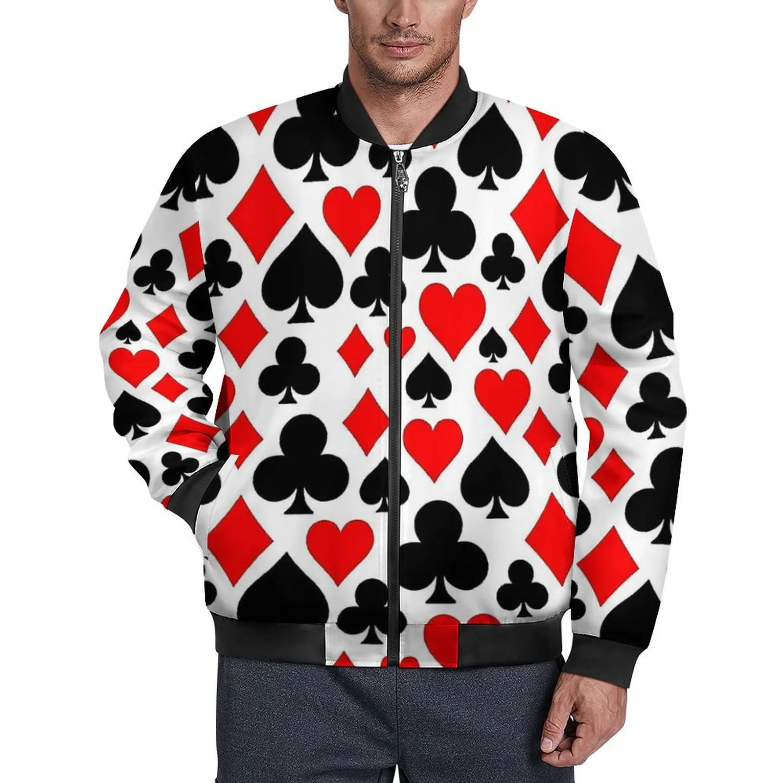 Casino Playing Cards Player Symbols Casual Jackets Man  Coats Autumn Cool Jacket Zipper Design Classic Windbreakers Big Size 6XL