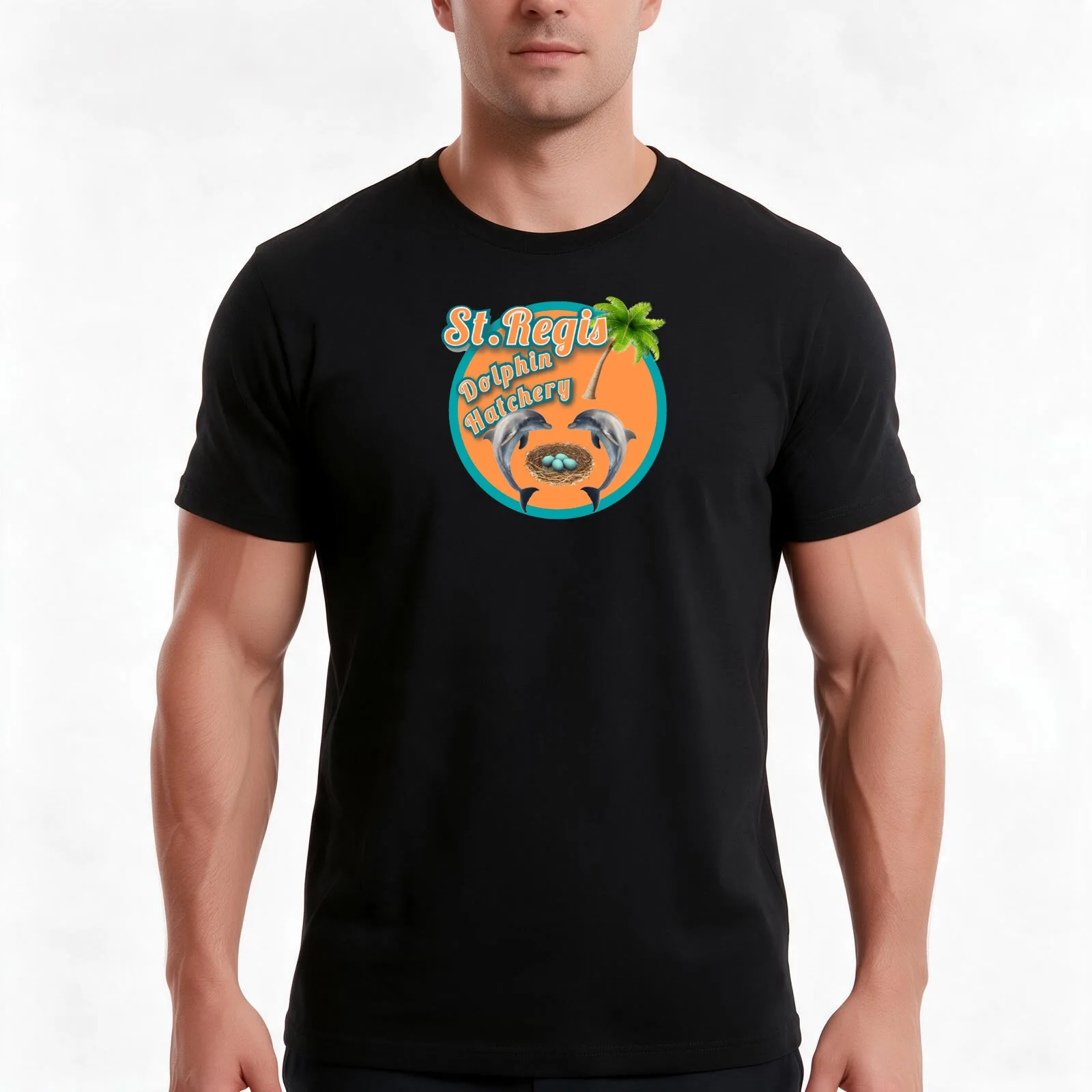 St Regis Dolphin Hatchery T-Shirt, Summer Casual Cotton Tee, Oversized Streetwear Tops, Vintage Graphic Print, Unisex Men Women