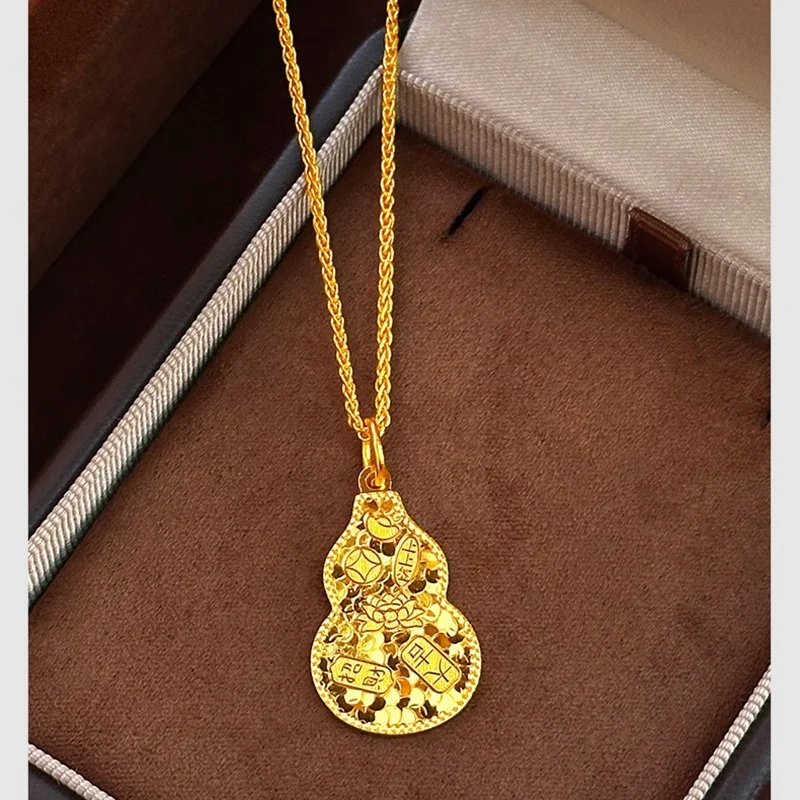 KISS&FLOWER 24KT Gold Vintage Calabash Necklace Pendants For Women Wedding Party Birthday Christmas Bride Mother Girl Gift PD234