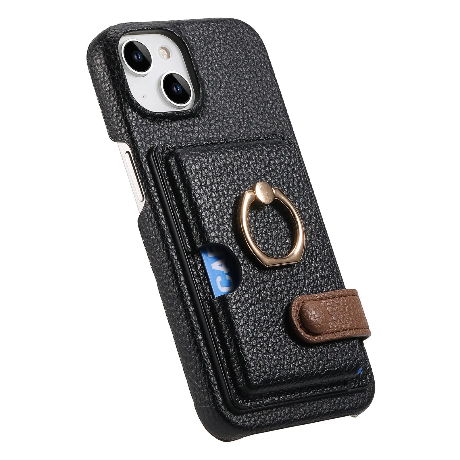 Leather Ring Support Phone Case for IPhone 17 Air 16E 18 16 15 14 13 12 11 Pro Max Plus Wallet with Card Holder Shockproof Cover