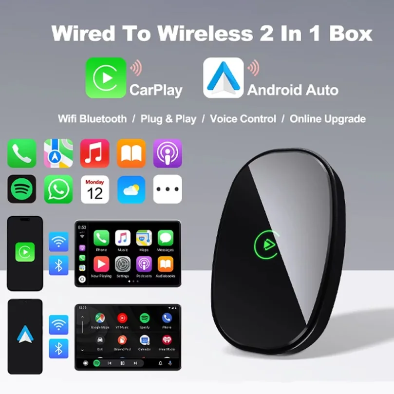 

Беспроводной адаптер VIKEFON 2-в-1 для CarPlay и Android Auto, смарт-подключение, корпус из цинкового сплава, донгл для большинства моделей автомобилей