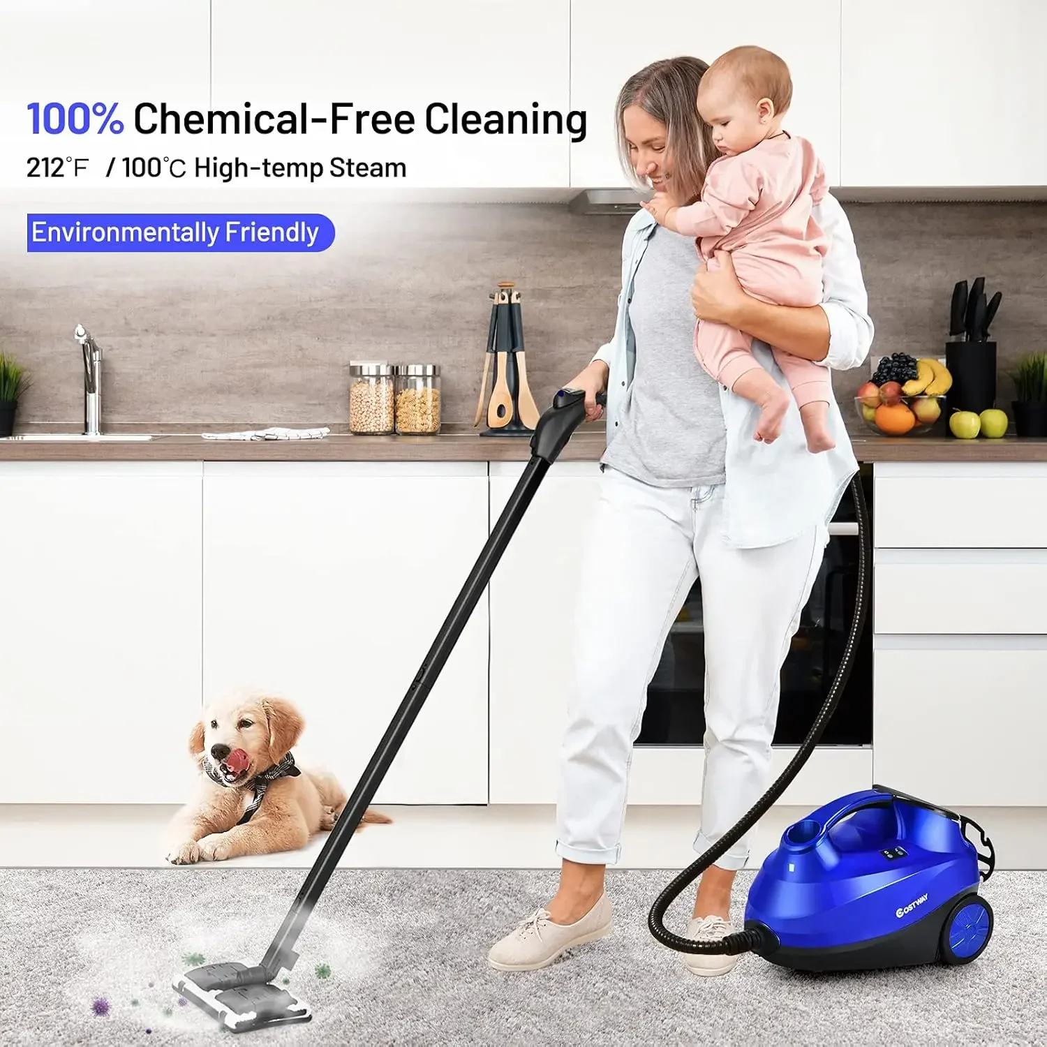 Steam Cleaner, Heavy Duty Household Steamer w/ 19 Accessories, 1.5L Tank & 13ft Power Cord, Multipurpose Chemical-Free Household