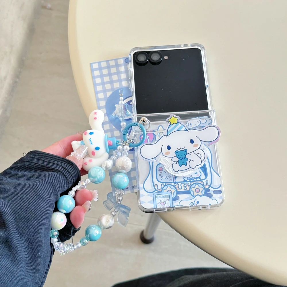 

Чехол-подставка для телефона Samsung Galaxy Z Flip 7 6 5 4 3, милый мультяшный чехол Sanrio Cinnamoroll, жесткий чехол с ремешком