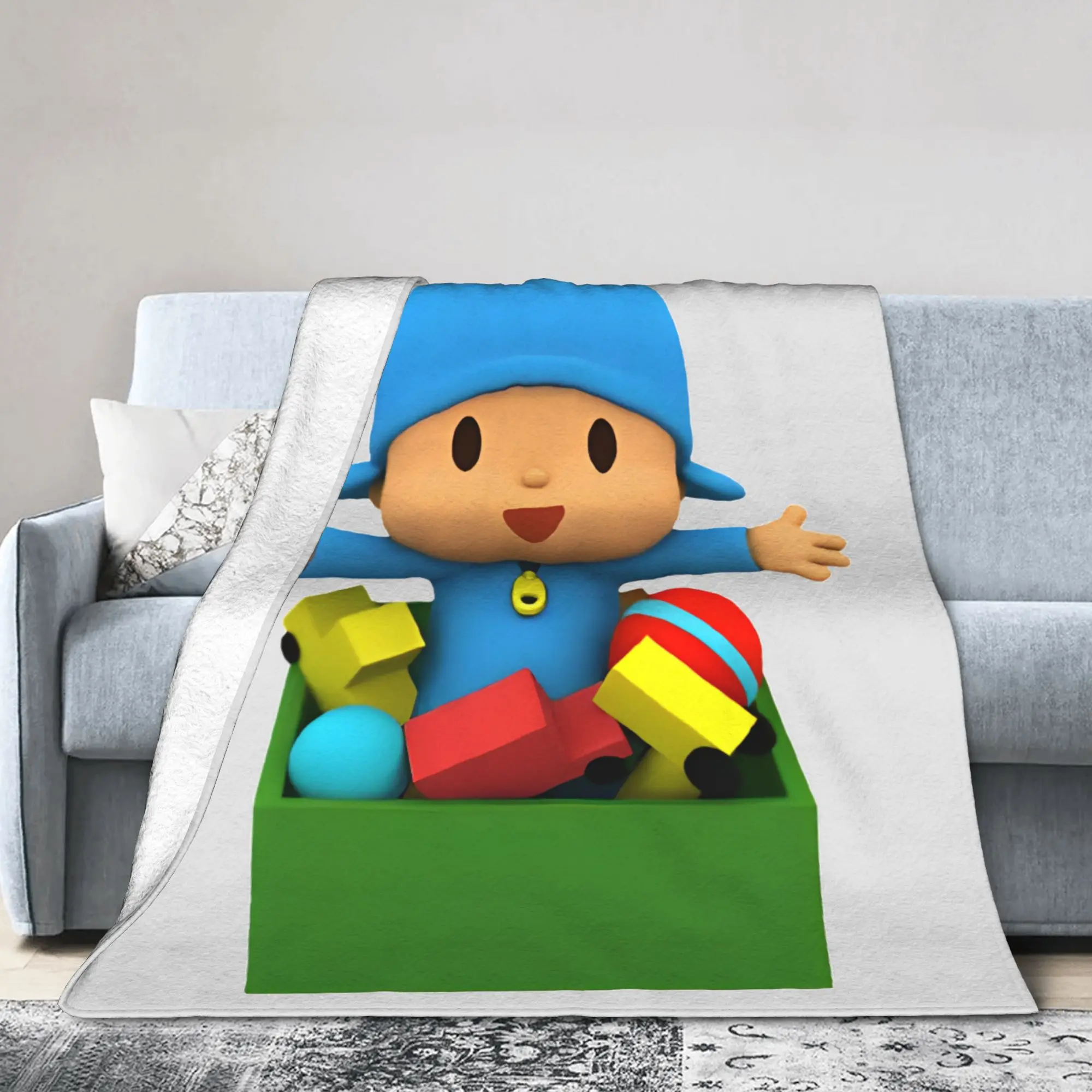 Pocoyoed with Toys Flannel Blanket Funny Throw Blankets for Bed Sofa Couch 125*100cm Bedspread,