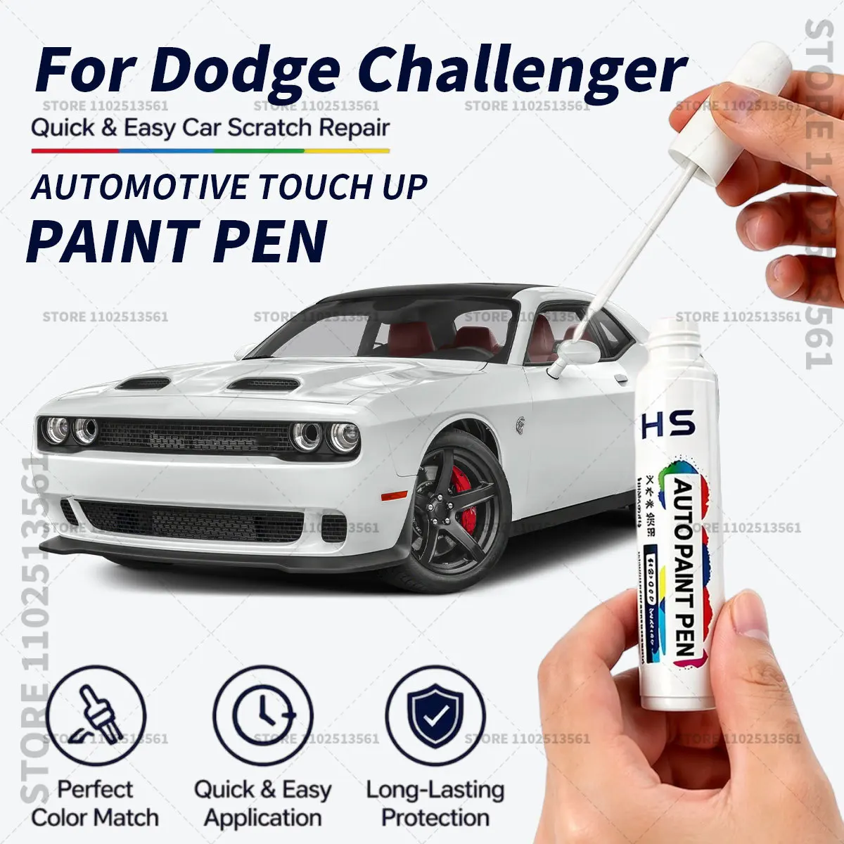 For Dodge Challenger Touch Up Paint Pen Quick Repair Car Scratch Chip Paint Brush  Blue Pitch black White knuckle Green Red