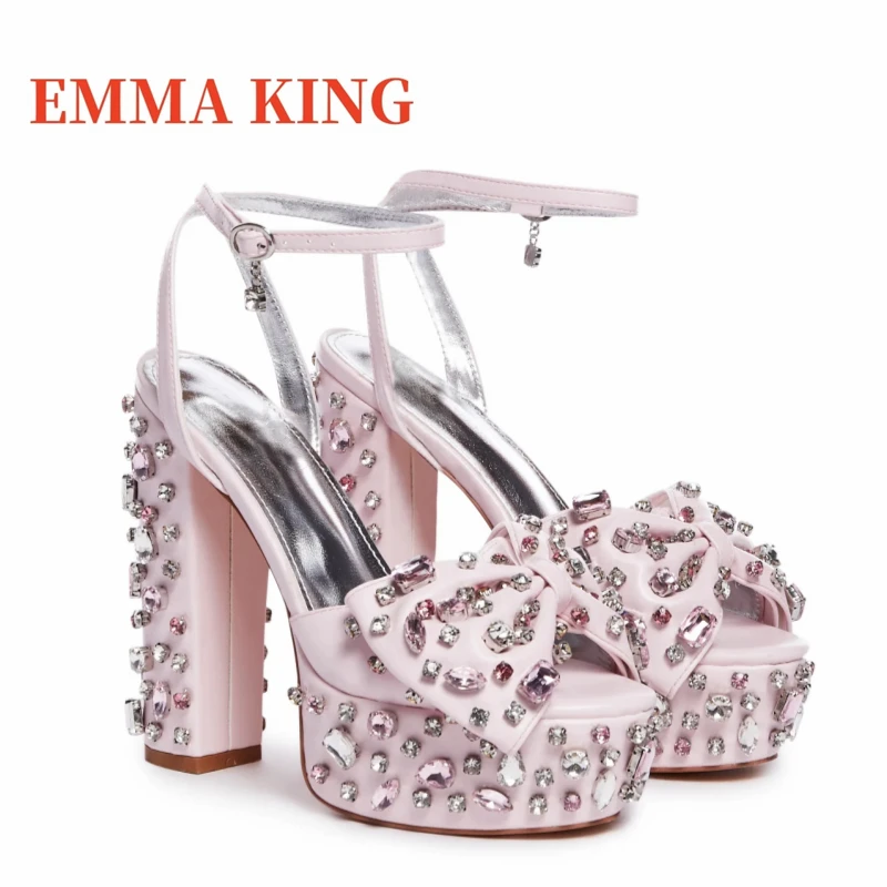 

Летние женские сандалии со стразами, пикантные сандалии на массивном каблуке с открытым носком, женские туфли на платформе с блестящими кристаллами, туфли для свадебной вечеринки 44