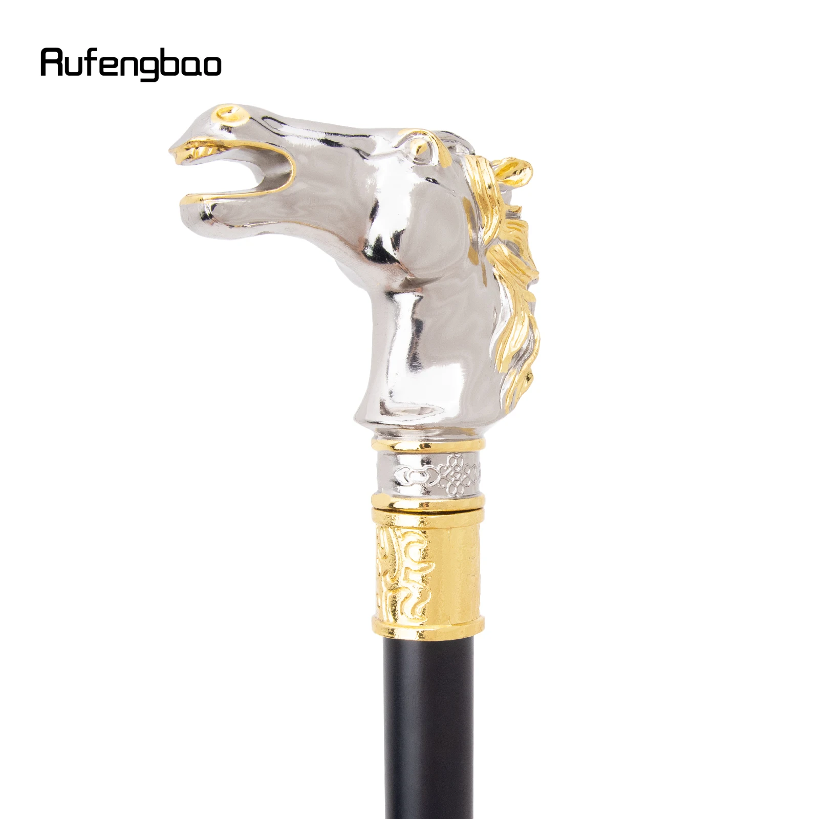 Golden White Race Horse Bristle  Single Joint Fashion Walking Stick Decorative Cospaly Fashionable Walking Cane Crosier 93cm