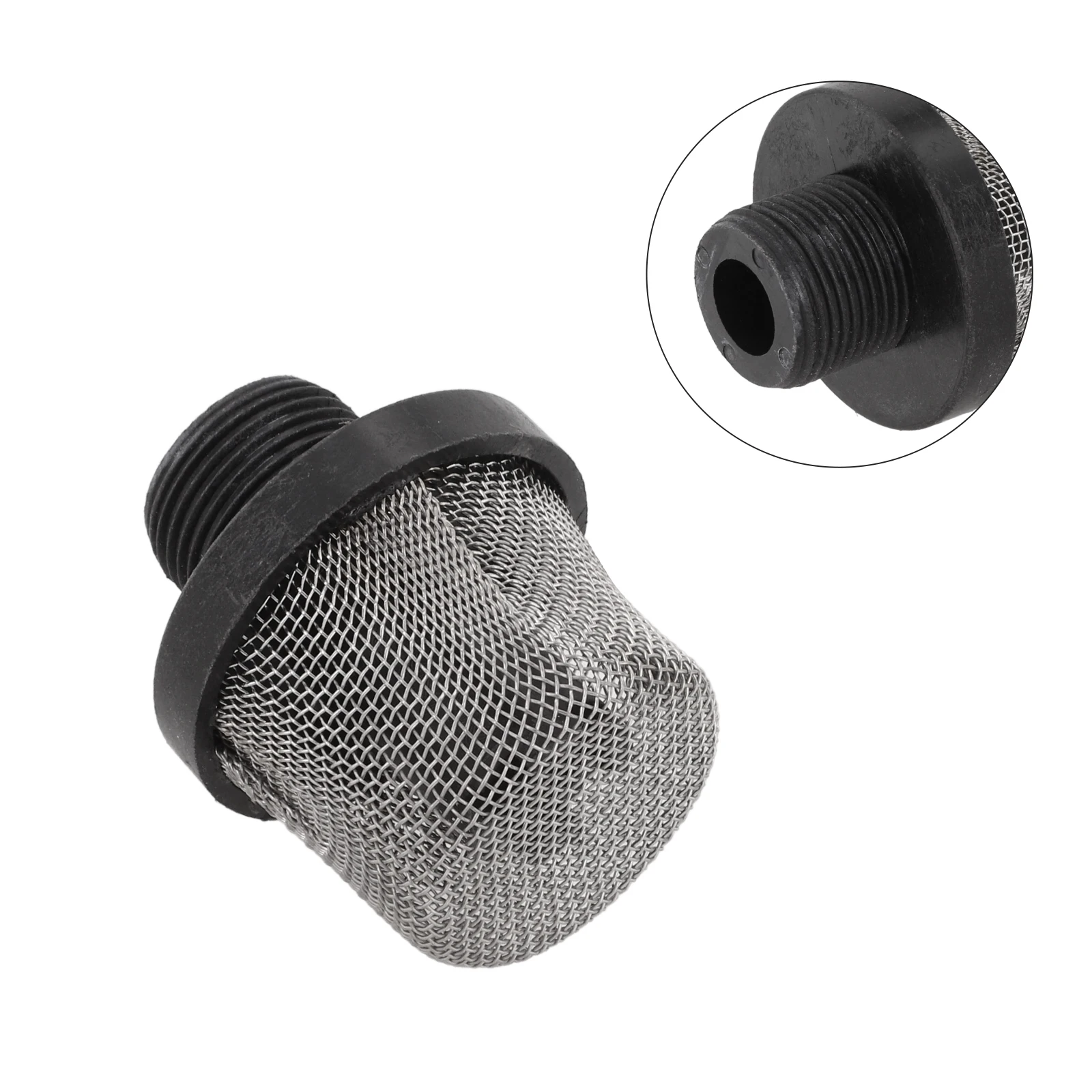 Airless Sprayer Painter Inlet Strainer Extended Pump Life Plastic And Metal 3/4 Inch Inlet Screen Black And Silver