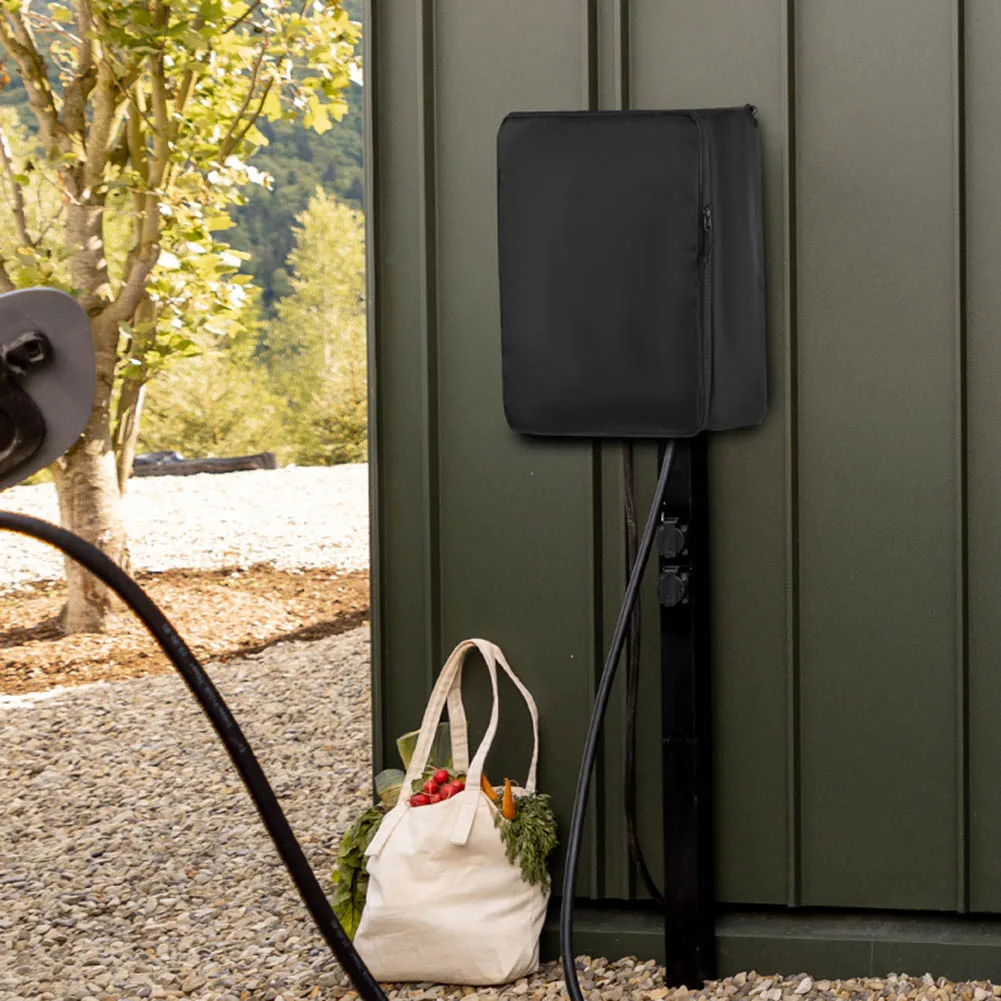 Electric Vehicle Charging Pile Dust Cover Adjustable Waterproof Fabric with Storage for Charging Cable and Equipment