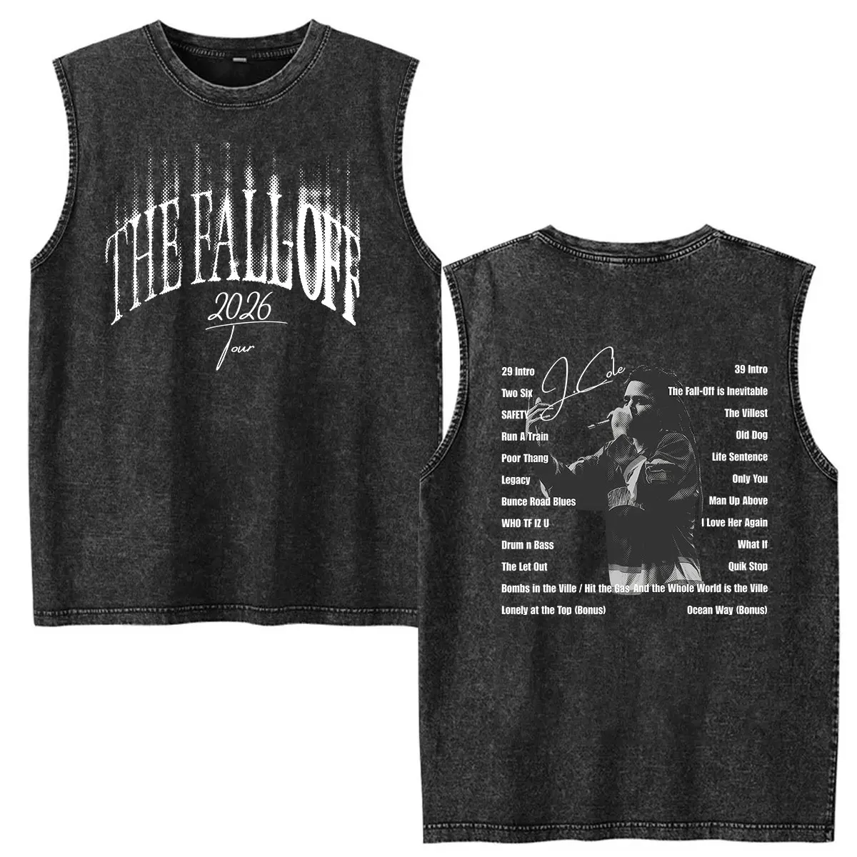 Vintage Washed Vest  J.Cole The Fall Off Tour 2026 T-shirts Men's Gothic Fashion Oversized Tank Top Tee Shirts Unisex Streetwear