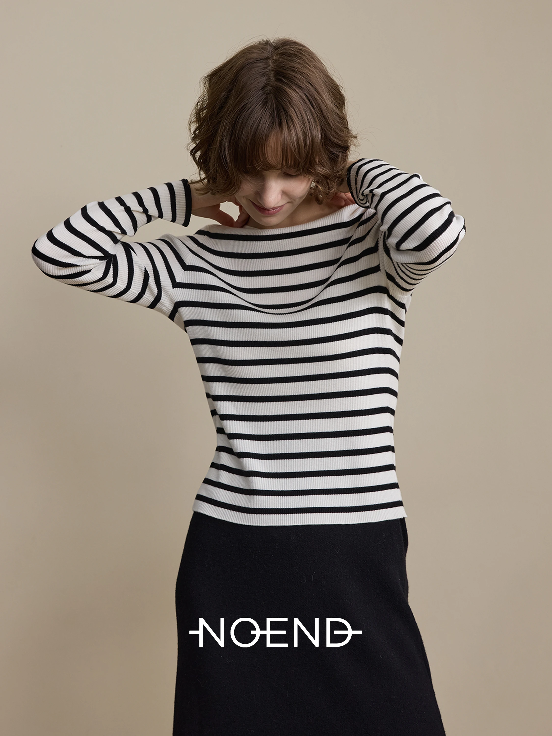 

NOEND 25AW Women's Slim Fit Knitwear Long Sve Striped oulder Baring Vintage Woolen One for Two Wear Sle Commute Faion