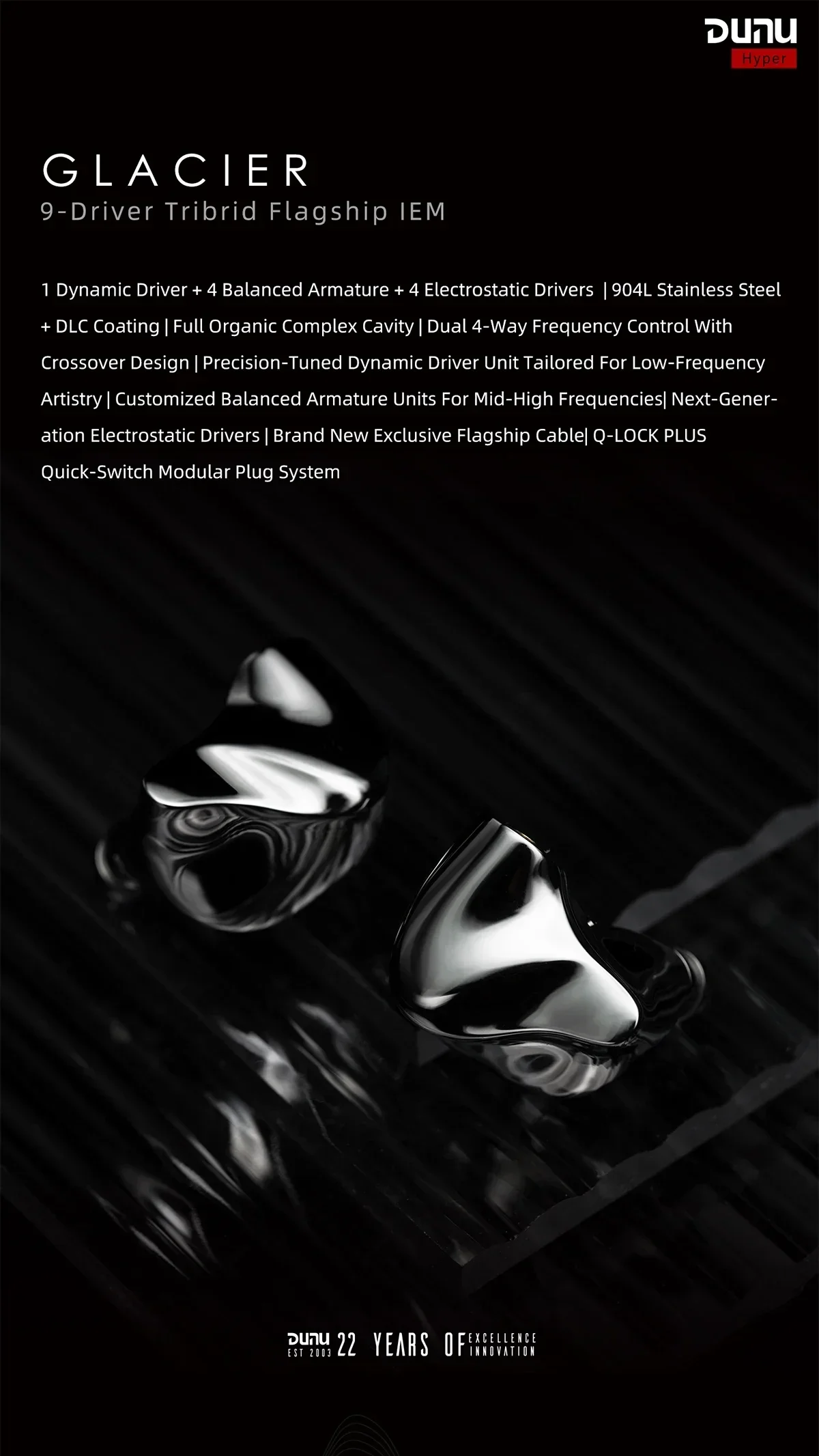 DUNU GLACIER Flagship IEMs 1DD+4BA+4EST 9 Hybrid In-Ear Earphones Detachable Cable Wired Earbuds Studio Monitor Audiophile - view 6