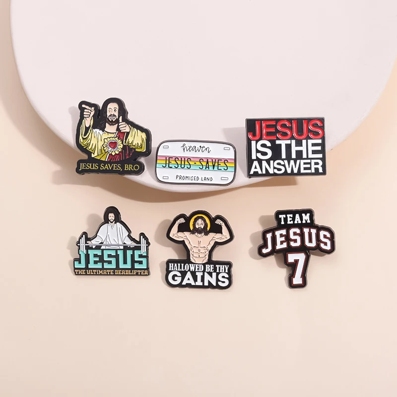 Jesus Saves Promised Land Enamel Pins Jesus Is The Answer Brooches Lapel Badge Christian Clothes Backpack Faithful Jewelry Gift