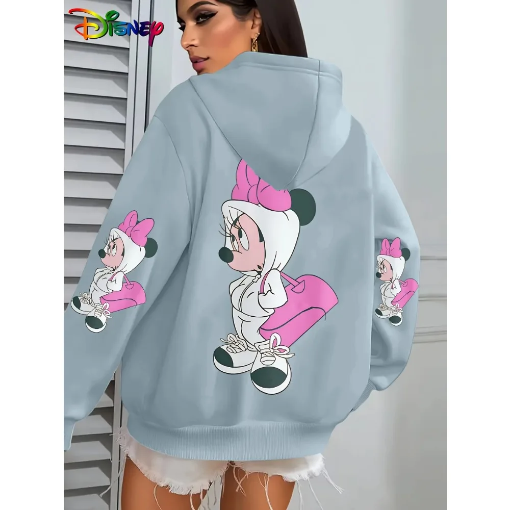 Herfst/Winter Disney Minnie Mouse Gedrukt Dames Sweatshirt Met Capuchon 2026 Nieuwe Cartoon Koreaanse Stijl Losse Casual Veelzijdige Bovenkleding