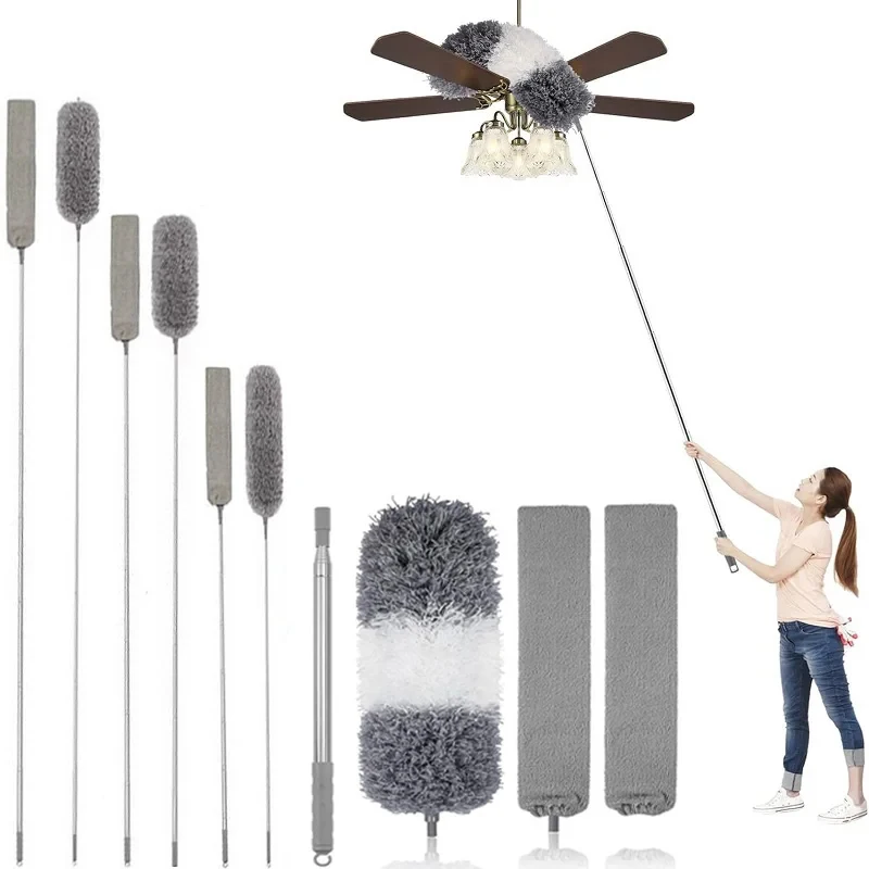 Extendable Microfiber Duster with Stainless Steel Long Pole Telescopic Gap Cleaning Brush for Ceiling Fan
