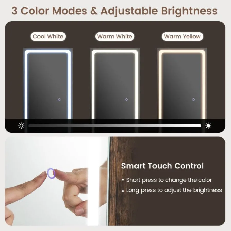 調節可能なLEDライト付きスタンディングジュエリーキャビネット