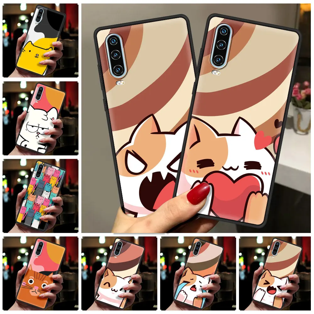 Cute Cat Cartoon Phone Case For Huawei P30 P40 Lite E P50 P20 Pro Y9 Y7 Y6 2019 P Smart 2021 Z Y6p Y7a Y9s Black Cover Silicone